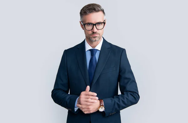 Mature Ceo Wear Businesslike Suit Grey Background — Stockfoto