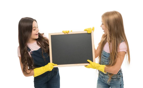 Duty School Attendance Pupils Duty Schoolgirls Holding Tidy Blackboard Little — Photo