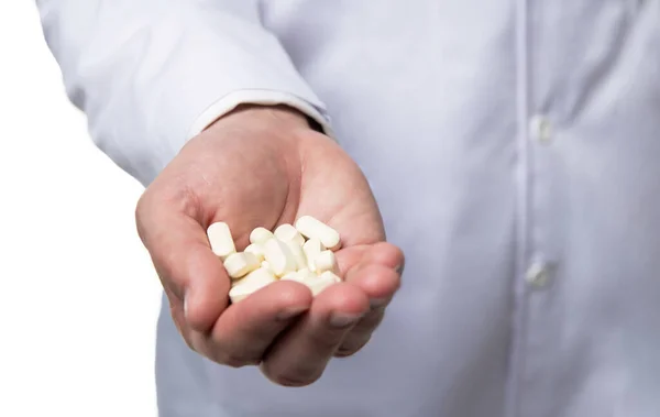Closeup Dietary Medication Natural Dietary Supplement Doctors Hand Dietary Pills — Foto de Stock