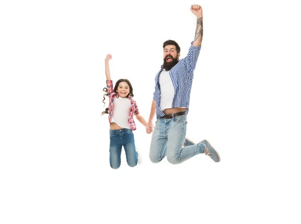 Jump Your Father Best Happy Father Little Daughter Jumping Joy — Stockfoto