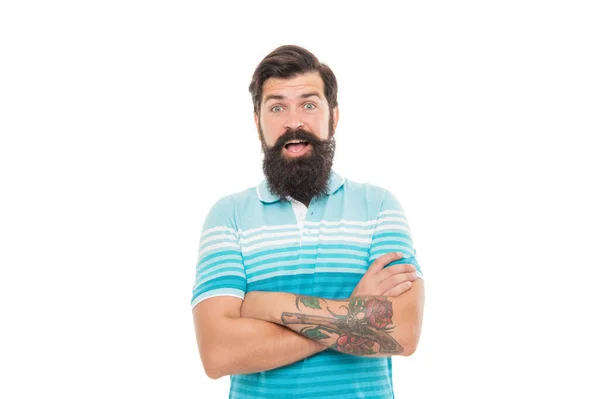 Surprised Man Isolated White Unshaven Man Jaw Dropped Surprise Bearded — Foto de Stock