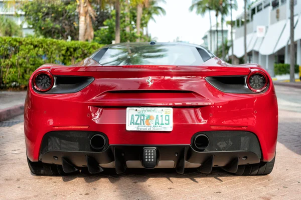 Miami Beach Florida Usa April 2021 Red Ferrari 488 Gtb — ストック写真