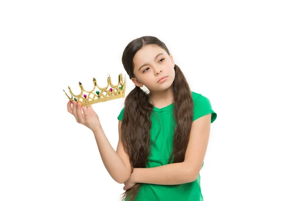 Kid Wear Golden Crown Symbol Princess Girl Dreaming Become Princess — Foto de Stock