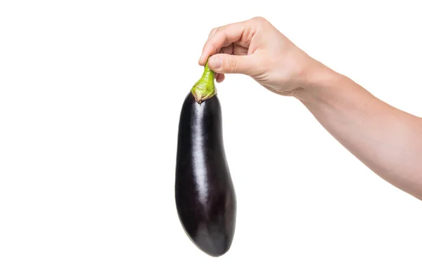 Eggplant Vegetable Hand Isolated White Background Natural Food — Fotografia de Stock