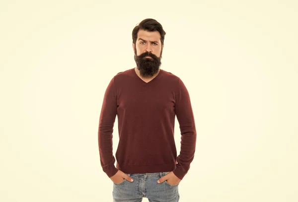 Sad Mature Guy Beard Isolated White Background Fashion Model — Stock Photo, Image