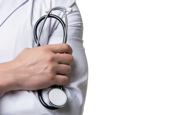 Medical Professional Holding Stethoscope Healthcare Professional Crop View Doctor White — Photo