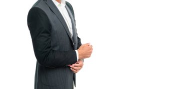 cropped man in suit. businessman isolated on white. boss in business wear. copy space.