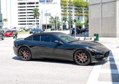 Miami Beach, Florida USA - April 15, 2021: maserati gran turismo, side view.
