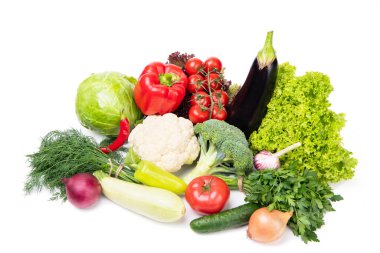 variety of fresh and ripe vegetables isolated on white background.