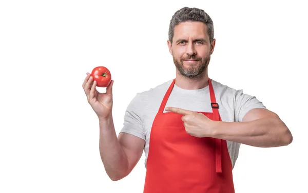 Man Cook Apron Tomato Vegetable Isolated White — Stockfoto