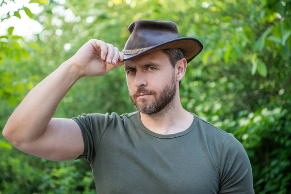 Handsome Cowboy Wearing Hat Caucasian Cowboy Hat Macho Man Cowboy — Stock fotografie