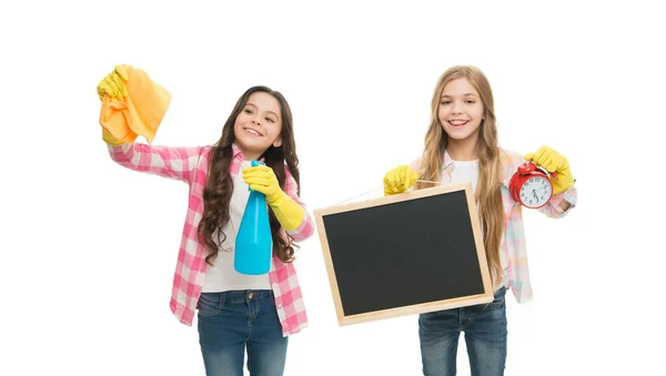 Girls Rubber Protective Gloves Ready Cleaning Informal Education Girls Kids — Fotografia de Stock