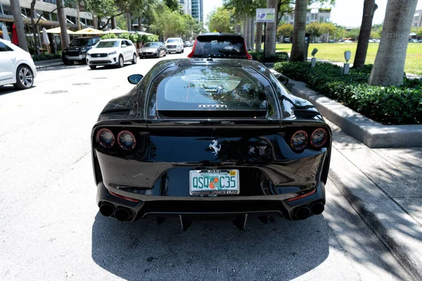 Miami Beach Florida Usa April 2021 Black Ferrari F12 Berlinetta — Stok fotoğraf