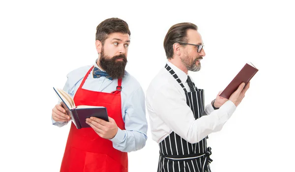 Search Better Recipe Cafe Restaurant Opening Bearded Men Recipe Book — Stok fotoğraf