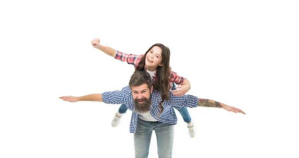 Father Daughter Play Planes Kid Play Game Fly Plane Wide — Fotografia de Stock