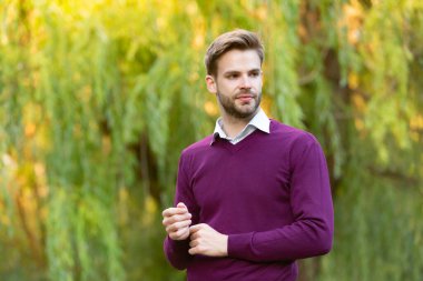 young handsome man in casual style outdoor. copy space.