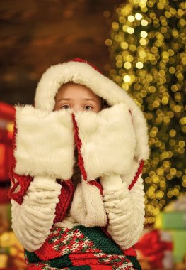 Tatile hazırım. Ağaç ve hediyelerle dolu yeni yıl sahnesi. Tatil partisini kutlayalım. Küçük kız Xmas online alışveriş yapıyor. Noel hediyelerini teslim et. Altında hediyeler olan güzel dekore edilmiş bir oda..