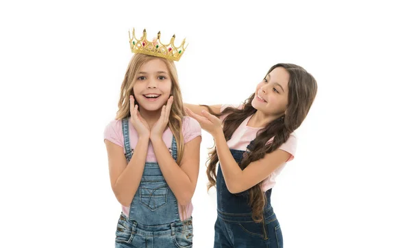 Kid Wear Golden Crown Symbol Princess Every Girl Dreaming Become — Foto Stock