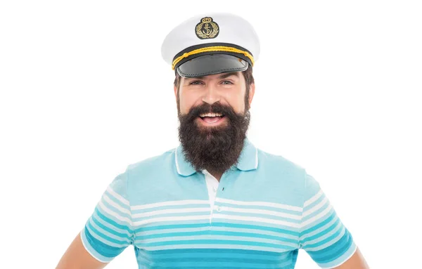 Happy Guy Portrait Bearded Guy Smiling Captain Hat Guy Sailor — Stockfoto