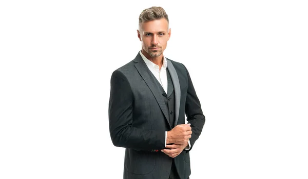 Grizzled Gentleman Face Formal Tuxedo Isolated White — ストック写真