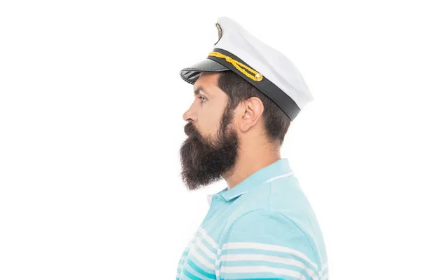 Bearded Man Profile Portrait Serious Man Wearing Captain Hat Man — ストック写真