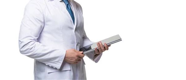 Man Doctor Crop View Isolated White Telehealth Doctor Using Tablet — Φωτογραφία Αρχείου