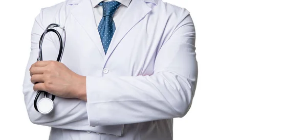Physician Man Crop View Physician Holding Stethoscope Clinical Physician White — Foto Stock