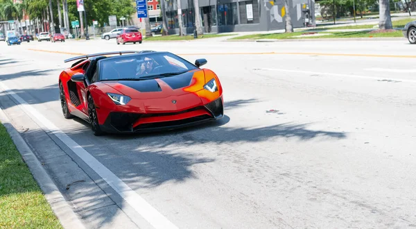 Miami Beach Florida Usa April 2021 Red Lamborghini Aventador 750 — стоковое фото