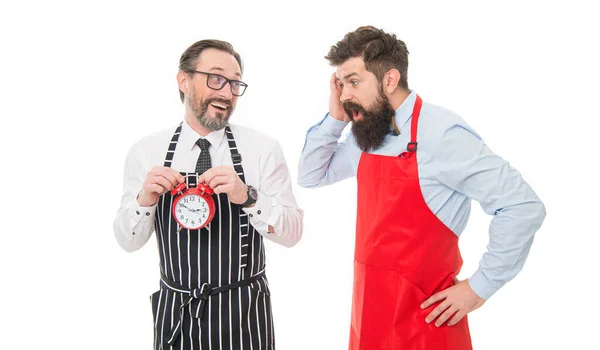 Lunch Time Men Cooks Alarm Clock Failed Deadline Man Bearded — Stok fotoğraf