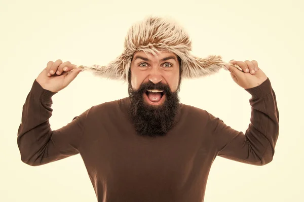 Mature Man Beard Earflap Hat Beard Hair Care Hipster Isolated — Foto Stock