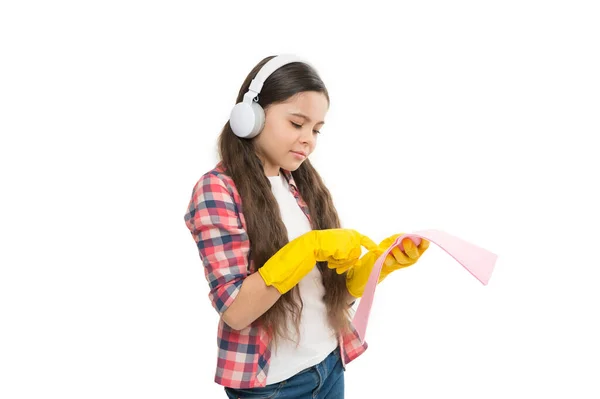 Accesorio Limpieza Limpiando Preocupaciones Artículos Limpieza Auriculares Niña Pequeña Guantes — Foto de Stock