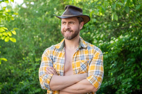 Hombre Del Oeste Alegre Sombrero Vaquero Vaquero Del Oeste Con — Foto de Stock