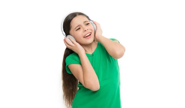 Kinder Benutzen Täglich Kopfhörer Kleines Mädchen Hört Musik Kind Genießt — Stockfoto