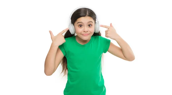 Genießen Sie Musik Nonstop Kleine Mädchen Hören Moderne Kopfhörer Überall — Stockfoto