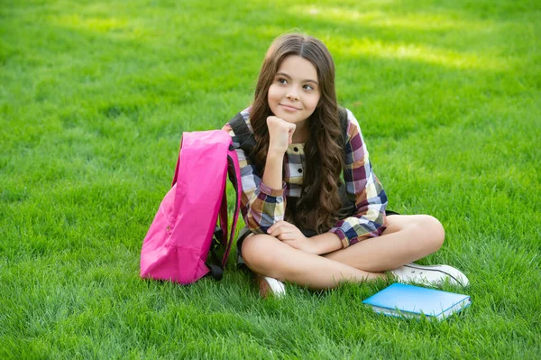 Thoughtful Teenage Girl Sitting Grass School Education Back School Pupil — Foto de Stock