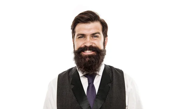 复古风格 嬉皮士外观 男子胡子时髦的时尚正式背心和领带 胡子和胡子 胡子和凉爽 理发尖保持长胡子形状 胡子时尚和理发理念 — 图库照片