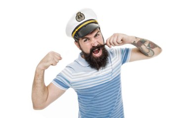 Deniz kaptanı, okyanus ruhu. Beyaz bıyıklı güçlü bir kaptan. Geminin kaptanı. Çizgili mavili sakallı kaptan. Yolcu gemisi. Deniz Seyahat Ajansı. Denizcilik şirketleri.