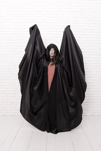 Dess Min Halloween Kostym Sensuell Kvinna Klädd Som Halloween Häxa — Stockfoto