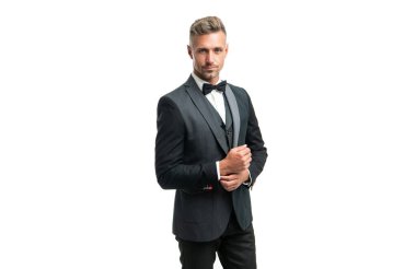Papyon takmış olgun bir adam. Beyaz iş adamı. Resmi giyinen beyefendi..