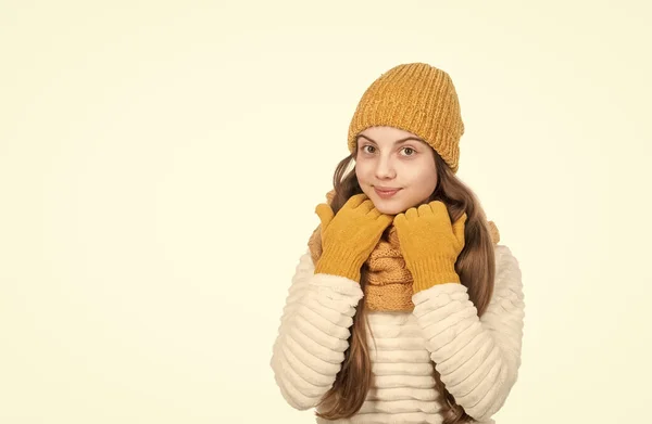Cheerful Teen Girl Knitted Hat Scarf Gloves Warm Clothes Isolated — Stock Photo, Image