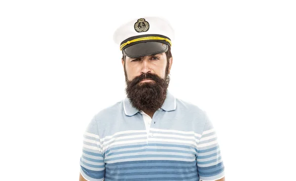 Hombre Barbudo Capitán Marinero Uniforme Crucero Marítimo Concepto Vacaciones Verano — Foto de Stock