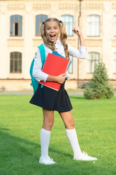 Izgatott Lány Győztes Gesztussal Iskolában Boldog Tini Lány Iskolai Egyenruhában — Stock Fotó