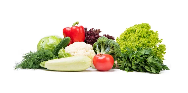 Verscheidenheid Van Verse Rijpe Groenten Geïsoleerd Wit Veganistisch — Stockfoto