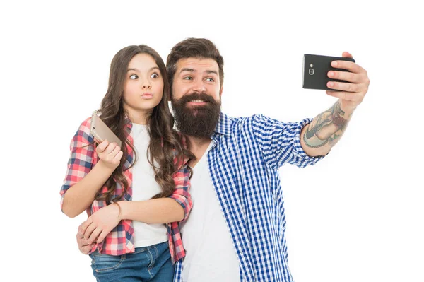 Estilo Vida Blogger Capturen Momentos Felices Juntos Niña Con Padre — Foto de Stock