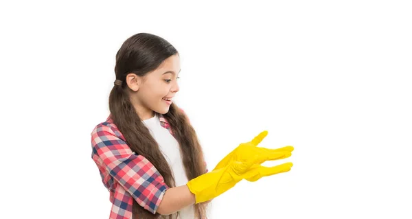Serviço Limpeza Casa Luvas Limpeza Para Limpeza Menina Pequena Luvas — Fotografia de Stock
