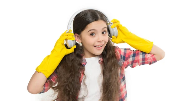 Working Home Listen Music While Housekeeping Make Household More Joyful — Stock Photo, Image