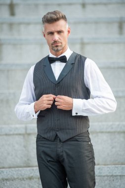 Papyonlu zarif bir adam. Formalite içinde zarif bir adam. Smokinci damat..