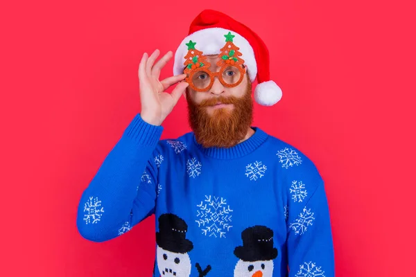 Weihnachtsurlaub Und Party Porträt Eines Mannes Mit Weihnachtsgläsern Feiern Feiertag — Stockfoto