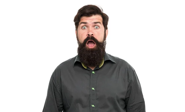 Homem Barbudo Com Barba Raspada Bigode Cabelo Manter Boca Aberta — Fotografia de Stock