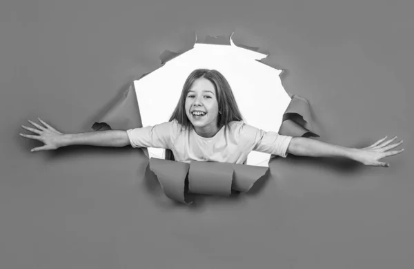 Happy Tween Girl Blue Background Happy Childhood — Stock Photo, Image